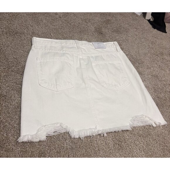 Just Black Denim White Raw Edge Hem Denim Mini Skirt Made In The USA Size MP - Picture 1 of 7